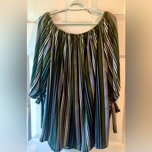 American City Wear Olive Green Black White Stripe Tie Sleeve Knit Blouse Size 2X